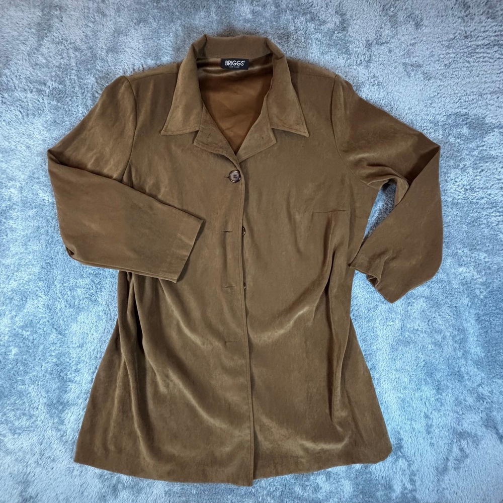 Briggs New York Faux Suede Button Front Jacket Camel Brown Professional Lined